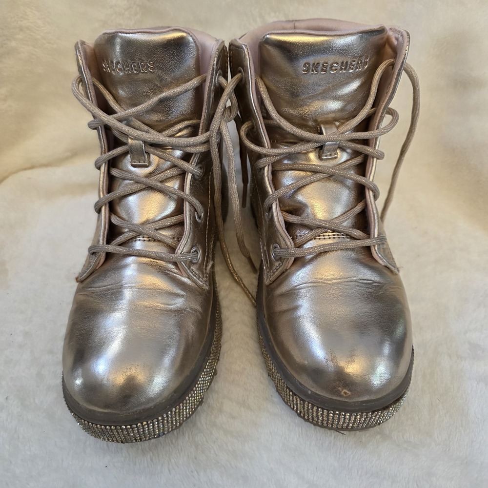 Skechers Rose Gold Girls Boots with Rinestones Size US 4 EUR 36
